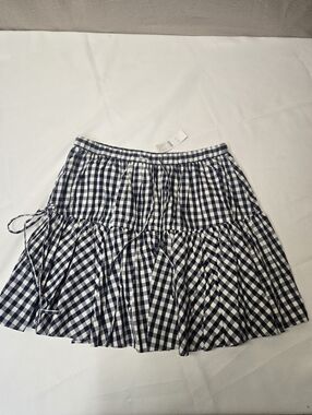 J.Crew Navy Gingham Tiered Mini Skirt Womens S NWT 100% Cotton Cottage Preppy
